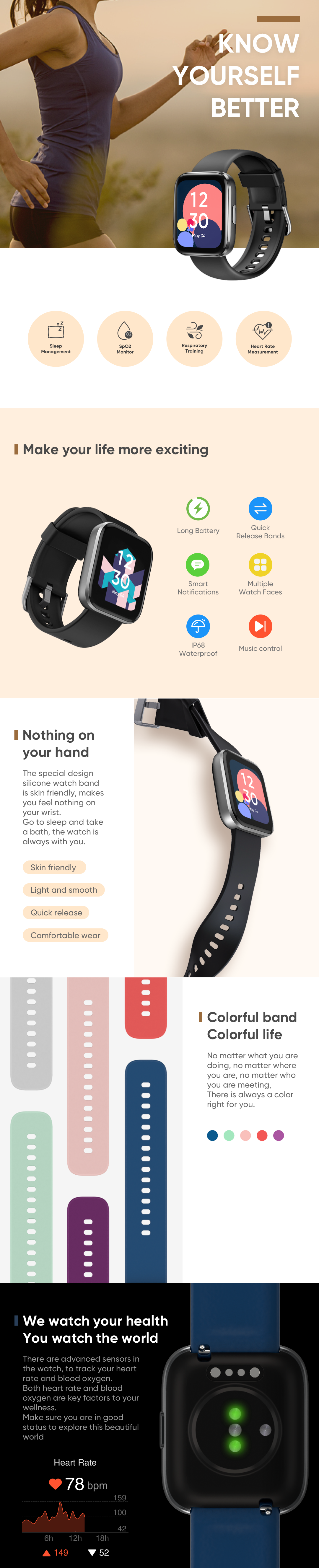 Smartwatch - SYNTEK Smartwatch Gold Frecuencia Cardíaca Tensión